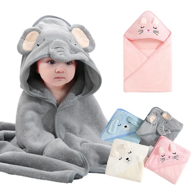 0-3 Years Unisex Baby Bathrobe Flannel Cape Cartoon Boys Girls Hooded Bathrobe Newborn Shower Gift Wrap Swaddling Bath Towel