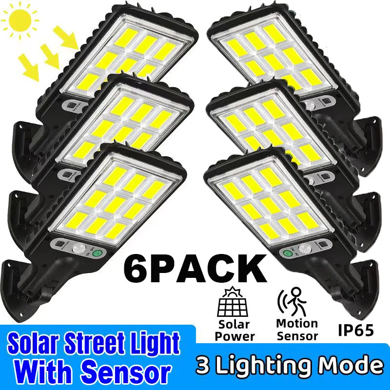 1/2/6pc Motion Sensor Solar Outdoor Lights Waterproof 117COB LED Security Wall Lights Street Lamps with 3 Mode Patio Garage Yard