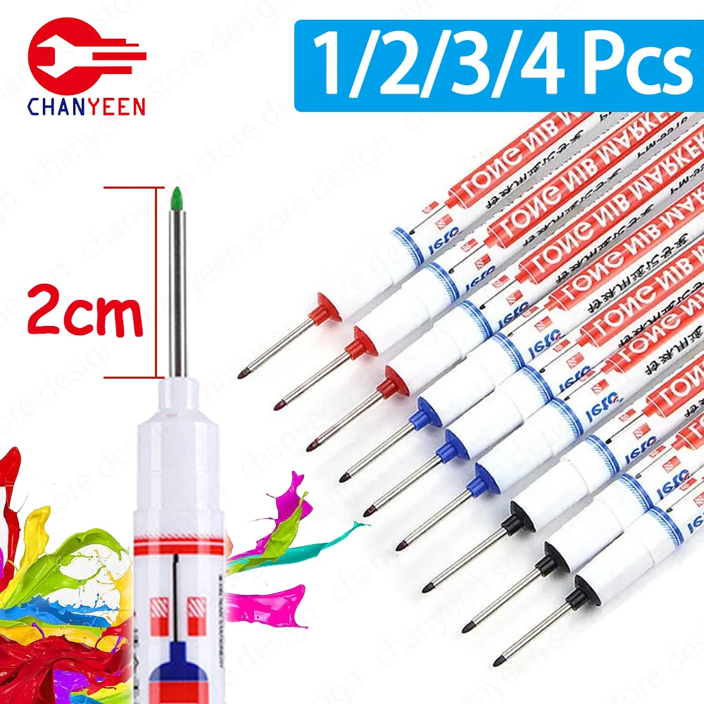 1-4Pcs Multi-purpose Deep Hole Marker Pencil Long Head Markers Pen for Tile Carpenter Woodworking Tools Red/Black/Blue/Green Ink