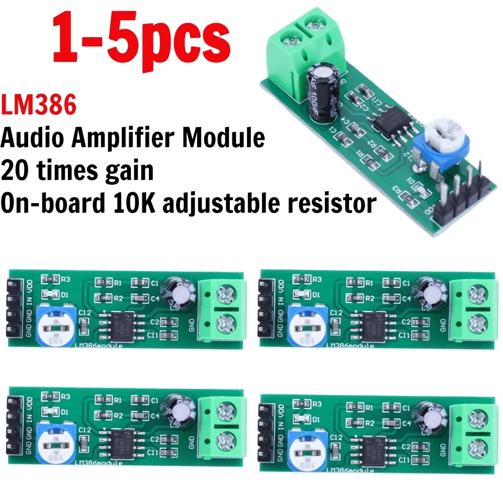 1-5pcs LM386 Audio Amplifier Module 200 Times Gain Digital Mono Amplifier Module 10K Adjustable Electronic Components