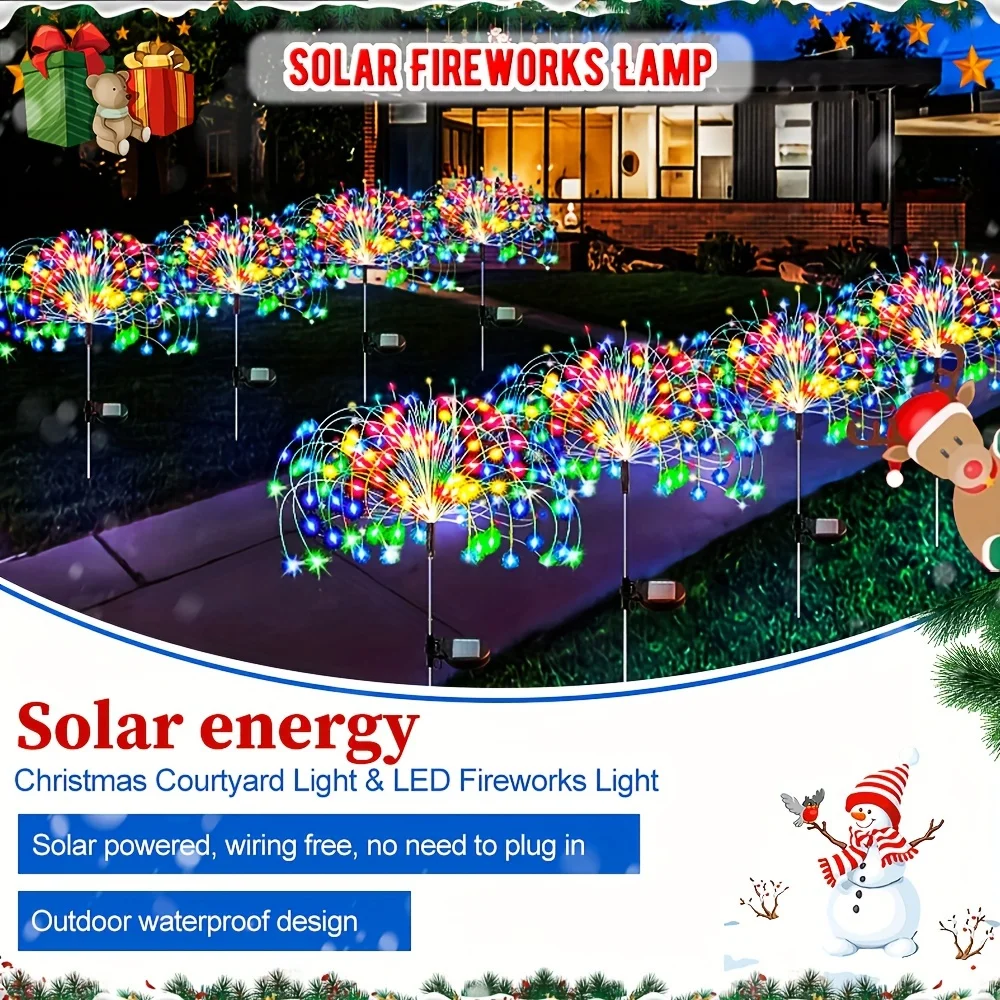 1 Pack Solar Firework Lawn Light Outdoor,IP65 Solar Garden Flower Fairy Lights For patio Garden Christmas Lighting Decoration