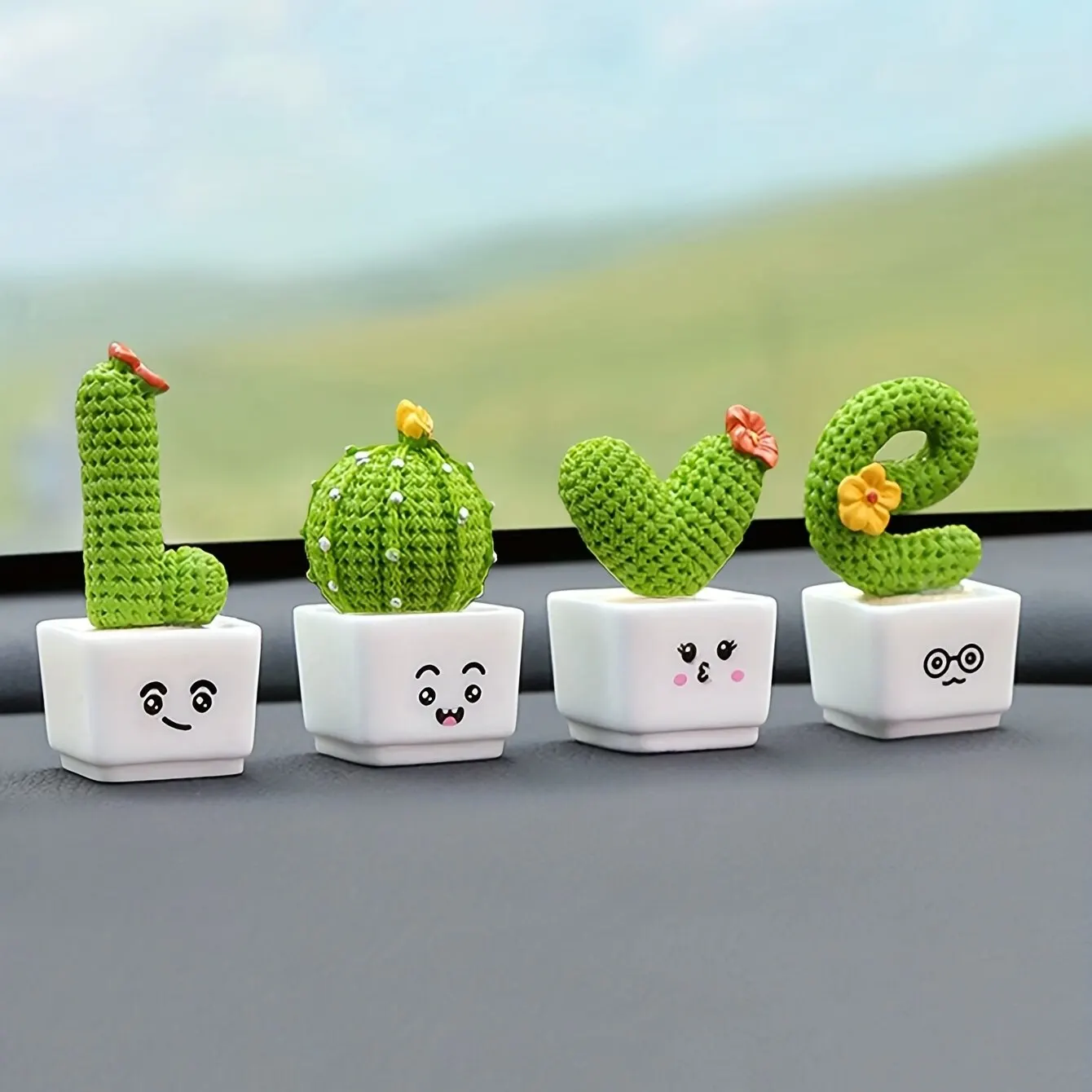 1 Set Of 4, Resin Succulent Cactus Mini Green Plant Car Office Home Living Room Crafts