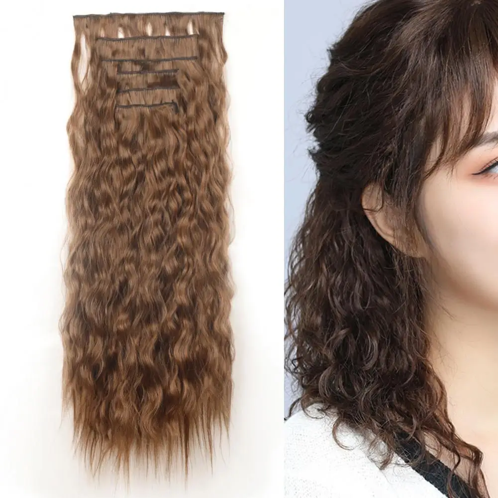 1 Set Wig Piece Natural Gentle Texture High Temperature Fiber Long Curly No Trace Hair Extension Clip Hair Accessories