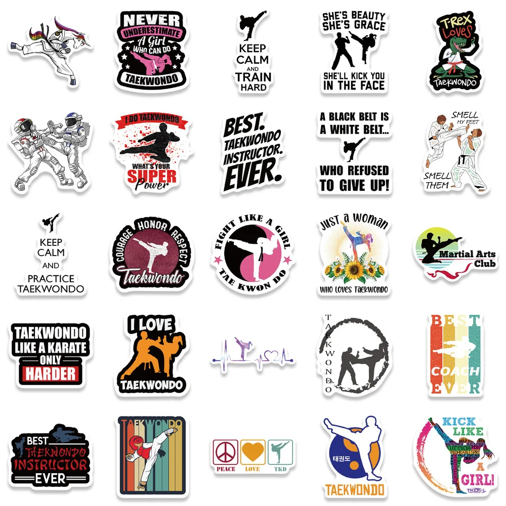 10/50PCS New Kung Fu Stickers I Love Taek Wondo Sticker for Laptop Skateboard Guitar Phone Martial Arts Hall Decal Classic Toys