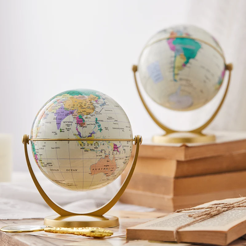 10.6cm Retro Globe 360 Rotating Earth World Ocean Map Ball Antique Desktop Geography Learning Education Home School Decoration