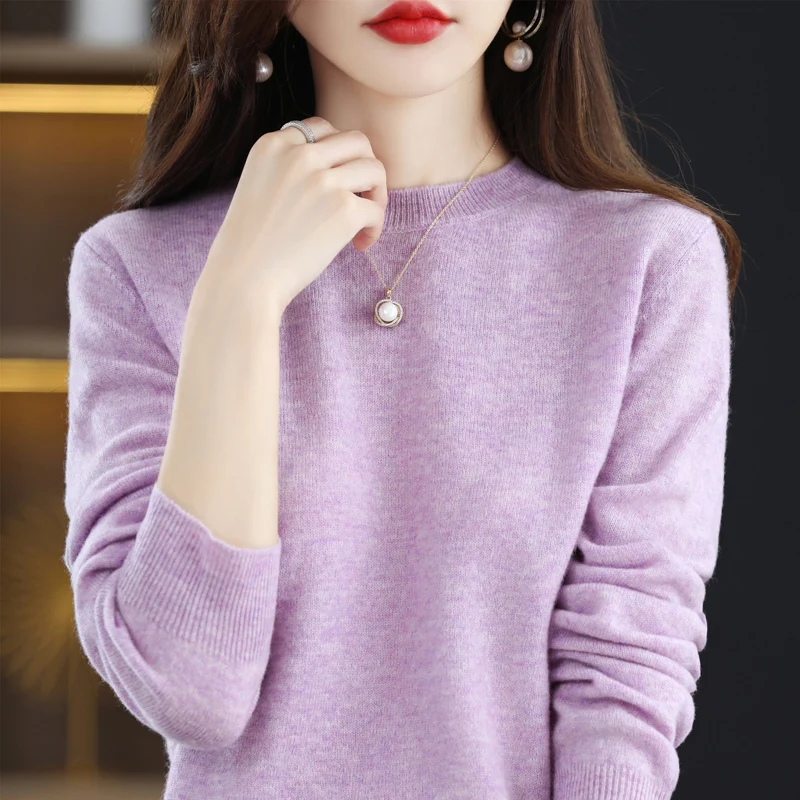 100% pure wool cashmere sweater women’s O-neck pullover casual knit top autumn and winter women’s coat Korean fashion