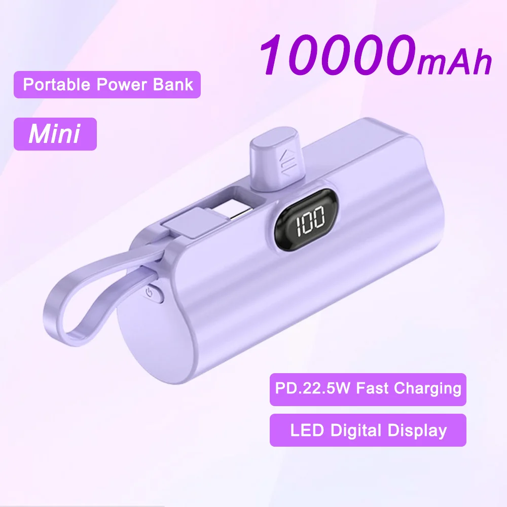 10000mAh Mini Power Bank Portable Mobile Phone Charger External Battery Power Bank Plug Play Type-C For iPhone Samsung Huawei