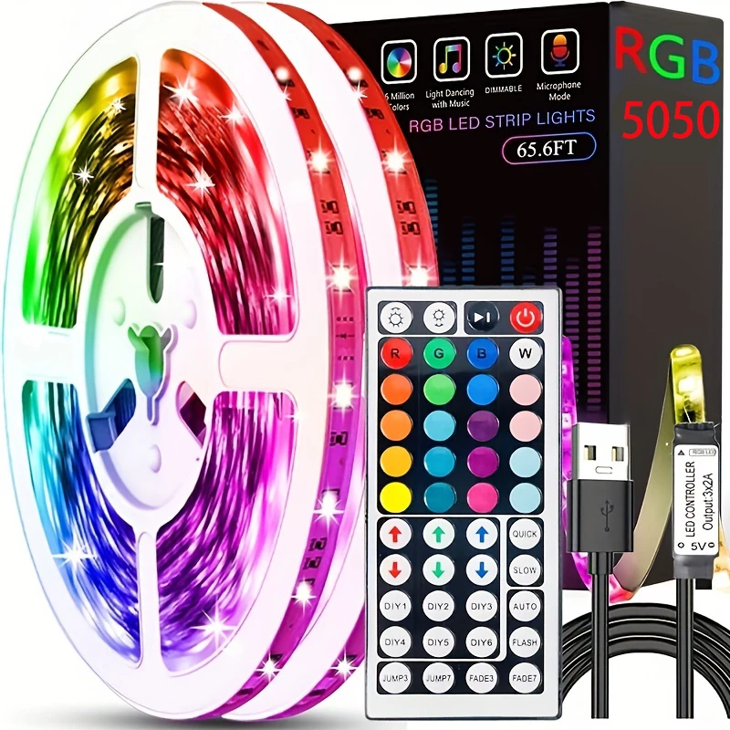 100ft/50ft Led Strip Lights,RGB 5050 Infrared 44 Key Controller Sync Color Changing Luminous LED String For Garden Home Decor