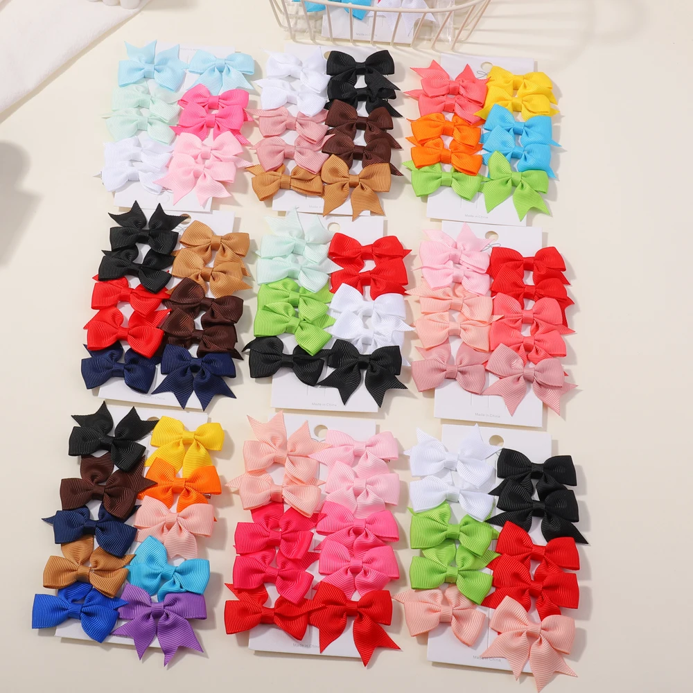 10Pcs Baby Ribbon Bow Hairpin Hairclip Kawaii Mini Lovely Solid Color Satin Barrettes Set Girls Sweet Hair Accessories Wholesale