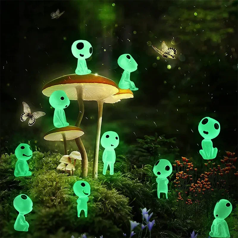 10Pcs Blue Luminous Tree Spirits Micro Landscape Figure Ornament Outdoor Glowing Miniature Statue Potted Mini Garden Accessories