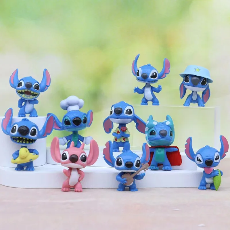 10Pcs/Set Cartoon Anime Lilo & Stitch Angel Action Figure Model Desktop Ornament Collection Birthday Cake Decoration Kids Toys