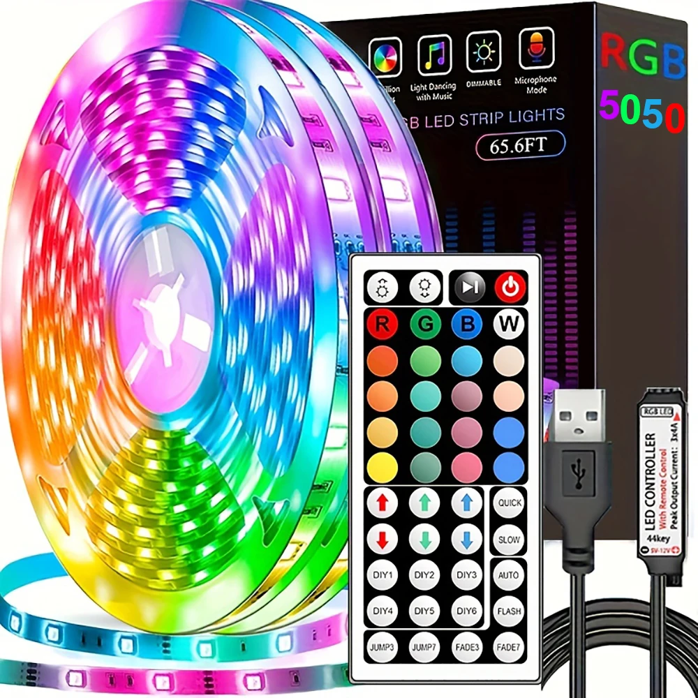 10m 20m Led Strip Lights with 44 Key Remote Control 5050 RGB (*44*) Led Wall Room for Home Bedroom Party Decor TV Backlight