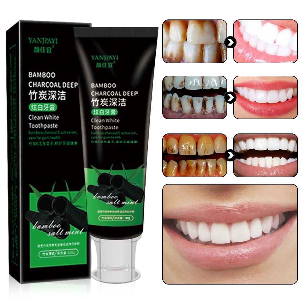 110g Bamboo Charcoal Black Toothpaste Deep Clean Mint Flavor Teeth Whitening Bad Breath Stains Care Beauty Health Maquiagem