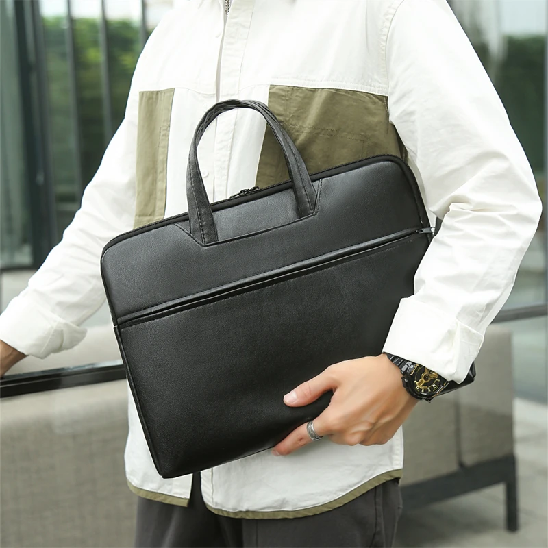 15.6 Inch Simple Solid Color Laptop Wearable Computer Bag Tablet Lining Bag Handbag Crossbody Men And Women Briefcase