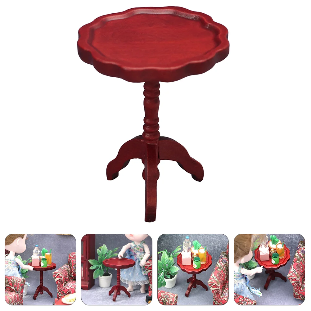 Mini Coffee Table Dollhouse Wooden Table Miniature Round Table Ornaments Mini Furniture Decoration