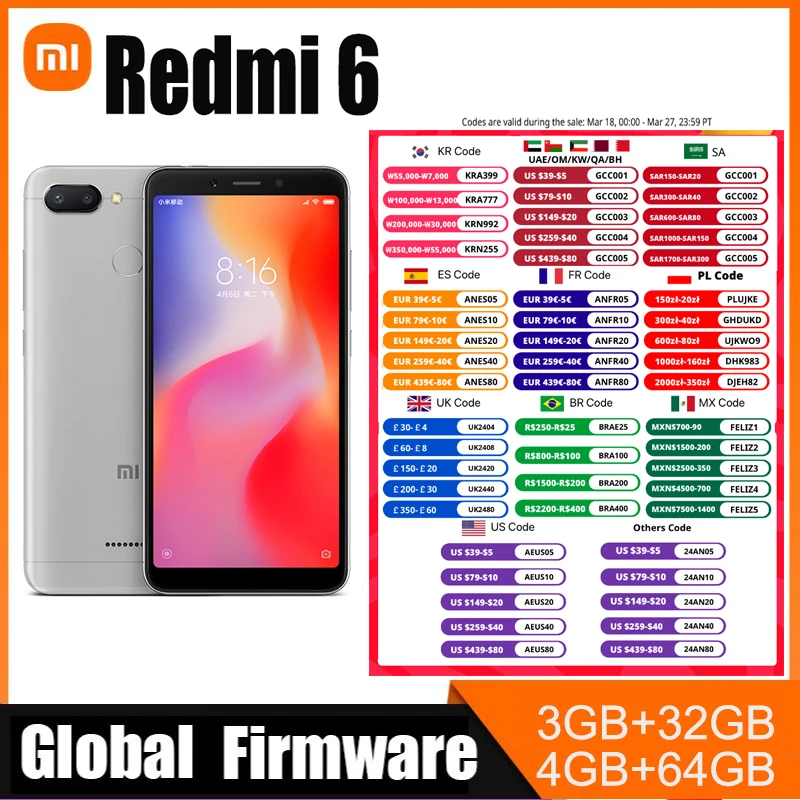 Xiaomi Redmi 6 Smartphone  googleplay Mobile Phone 5.45