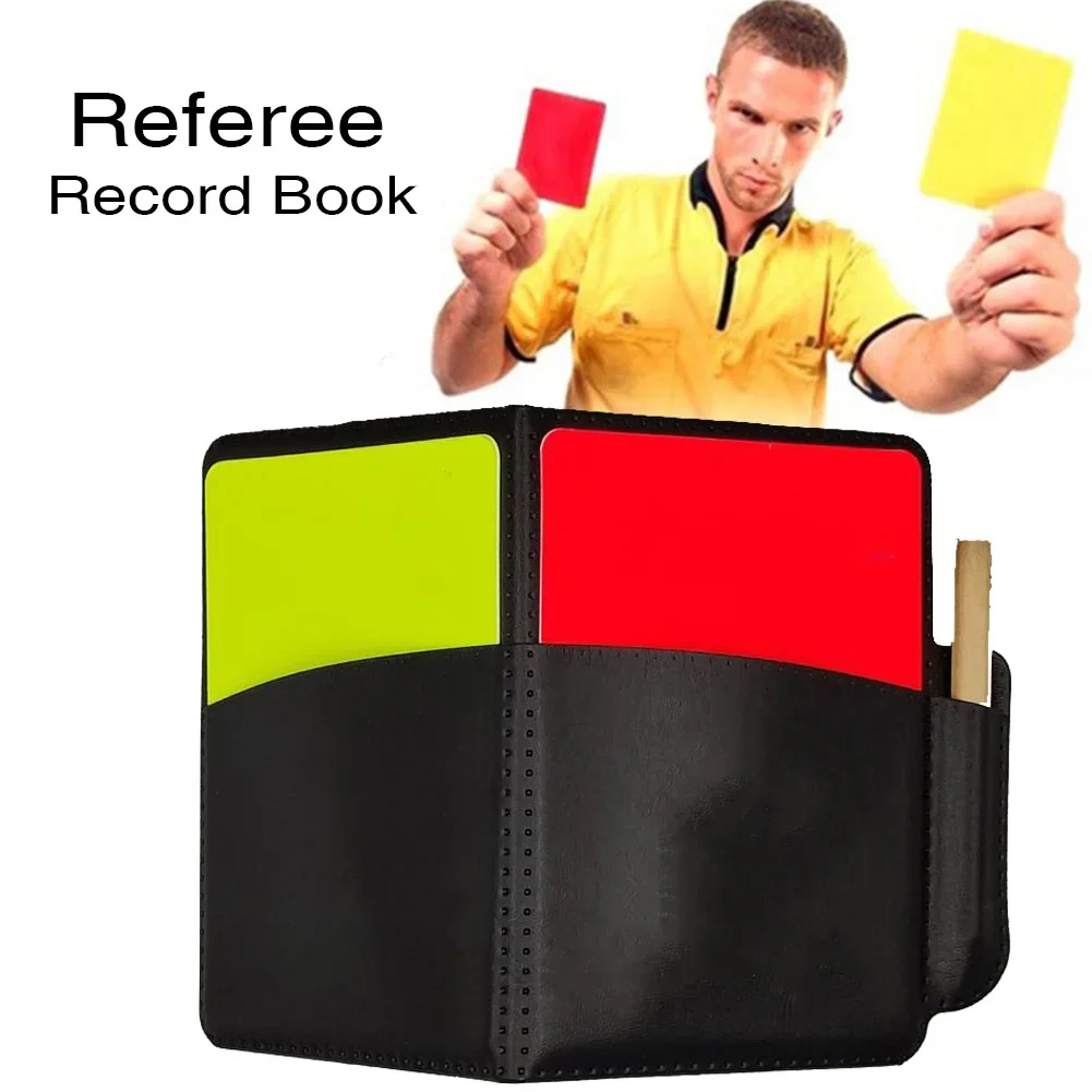 Soccer Referee Record Book Fluorescent Red Yellow Cards With Leather Wallet And Pencil Recording Paper Football Equipment