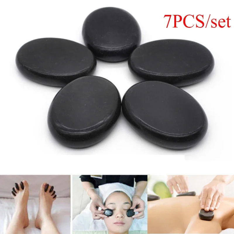 1/7Pcs Hot Stone Massage Set Heater Box Relieve Stress Back Pain Health Care Lava Basalt round massage tool Stones