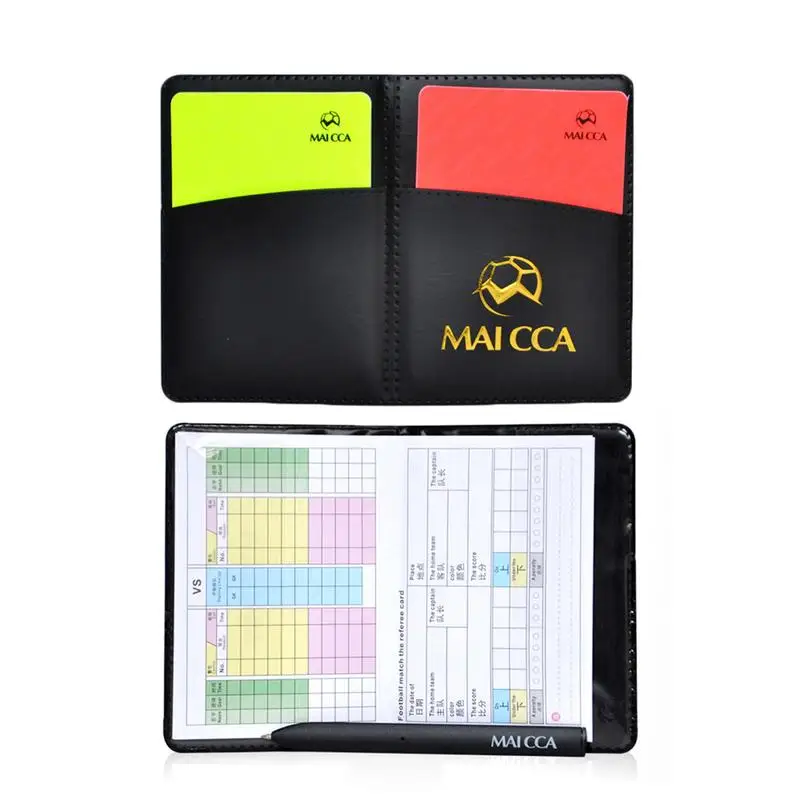 Soccer Referee Record Book Fluorescent Red Yellow Cards With Leather Wallet And Pencil Recording Paper Football Equipment