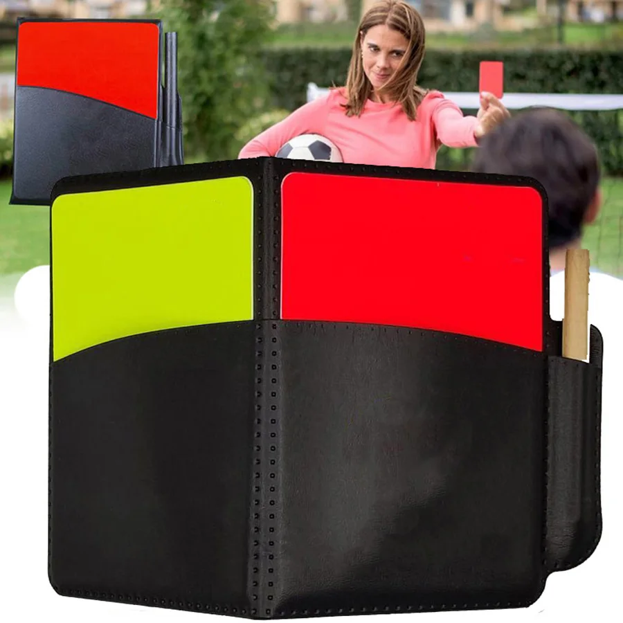 Soccer Referee Record Book Fluorescent Red Yellow Cards With Leather Wallet And Pencil Recording Paper Football Equipment