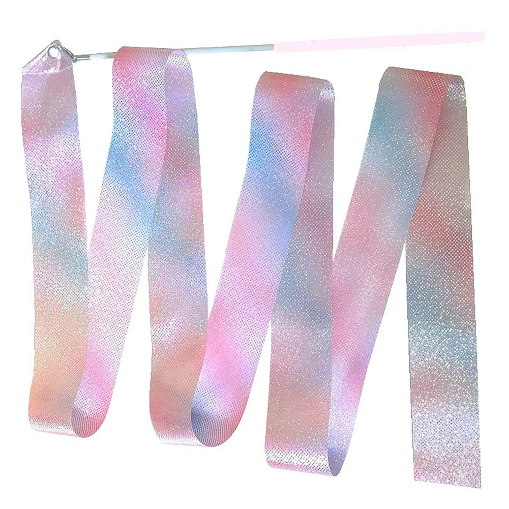 2M/4M Art Gymnastics Ballet Dance Ribbon with Twirling Stick Kid Flashing Glitter Sport Performance Strip Stage Show Prop