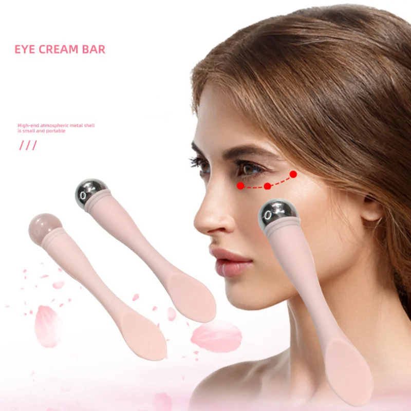 Face Lift Eye Massager Natural Jade Stone Steel Ball Beauty Tools Eye Cream Divided Scoop Massage Roller Silicone Makeup Stick