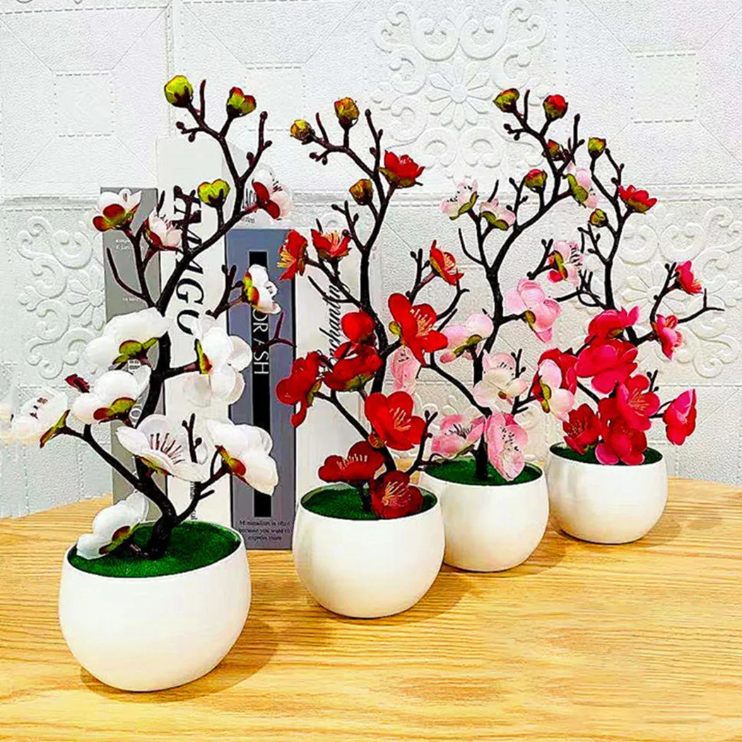 1pcs Bonsai Simulation Artificial Pot Plant Home Office Plum Blossom Decor Simulation  Green Plants Potted