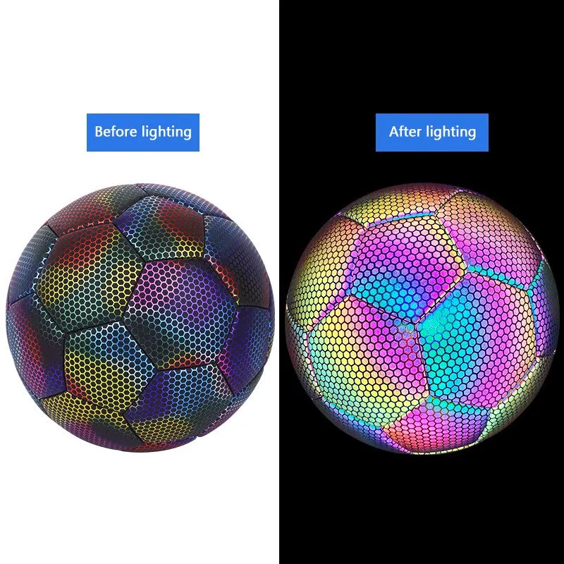 1pcs Reflective Football Light Up Football For Night Time Luminous Glow Football Holographic Glowing Size 5 Football Gifts