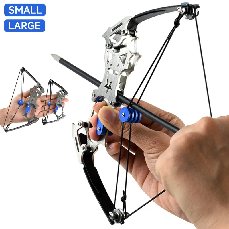 2 Size Mini 304 Stainless Steel Compound Bow Small Pulley Bow Arrow Shooting Toy Indoor and Outdoor Decompression Bowstring Set