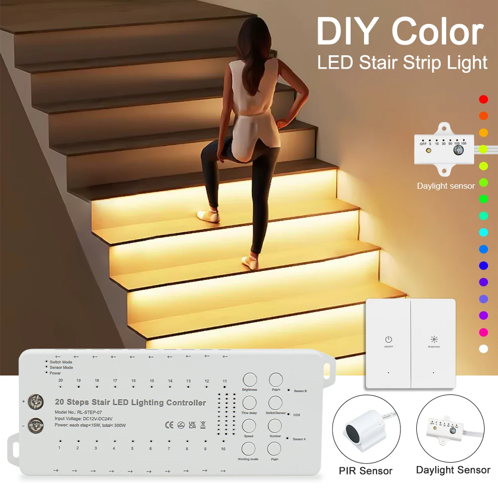 20 steps Stair Led Light with Motion Sensor Smart Indoor Sport PIR Motion Night light for home stairs lighting Dimmable