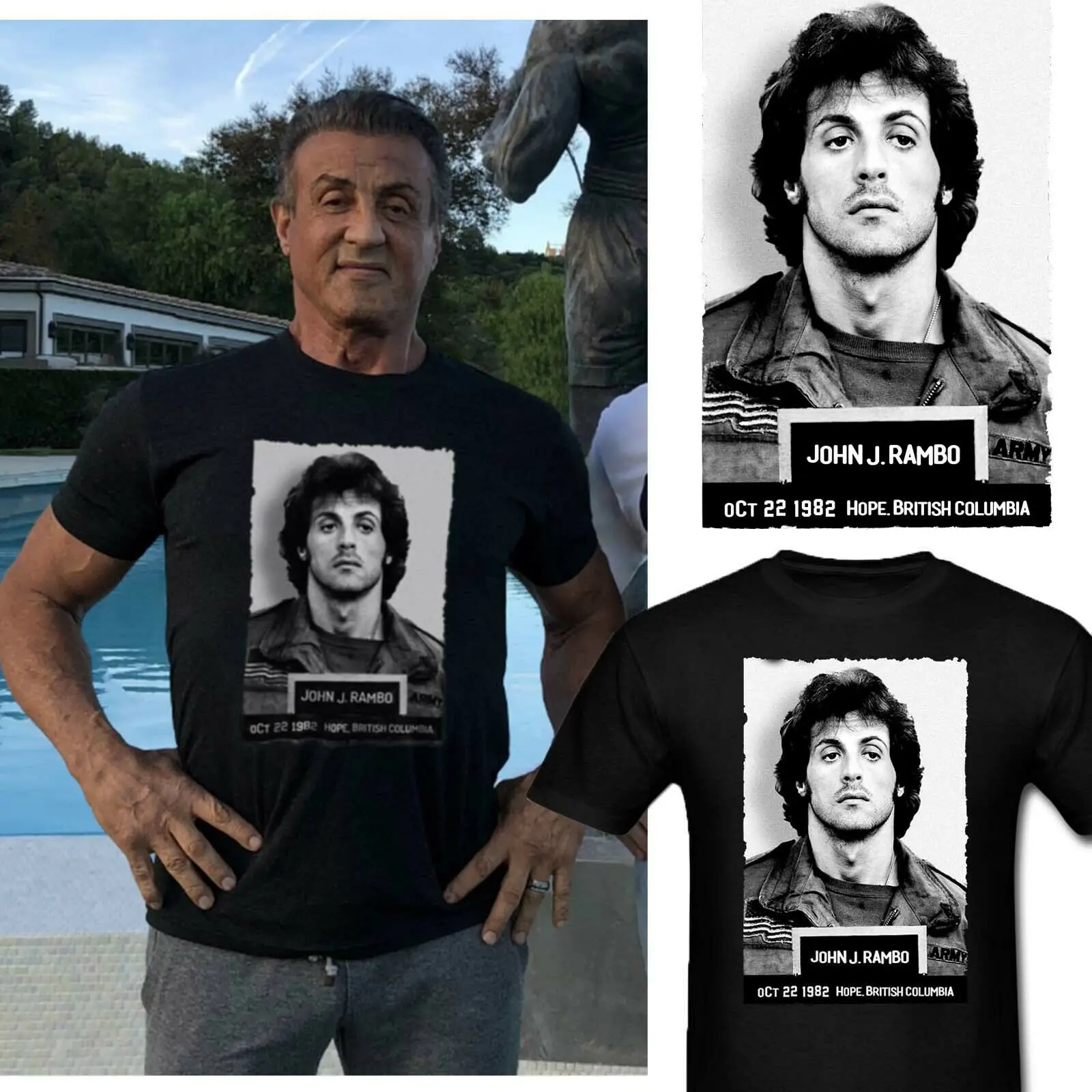 2019 Fashion Rambo Police Mugshot Funny Movie T Shirt Men Christmas Gift T Tshirt Unisex Tee