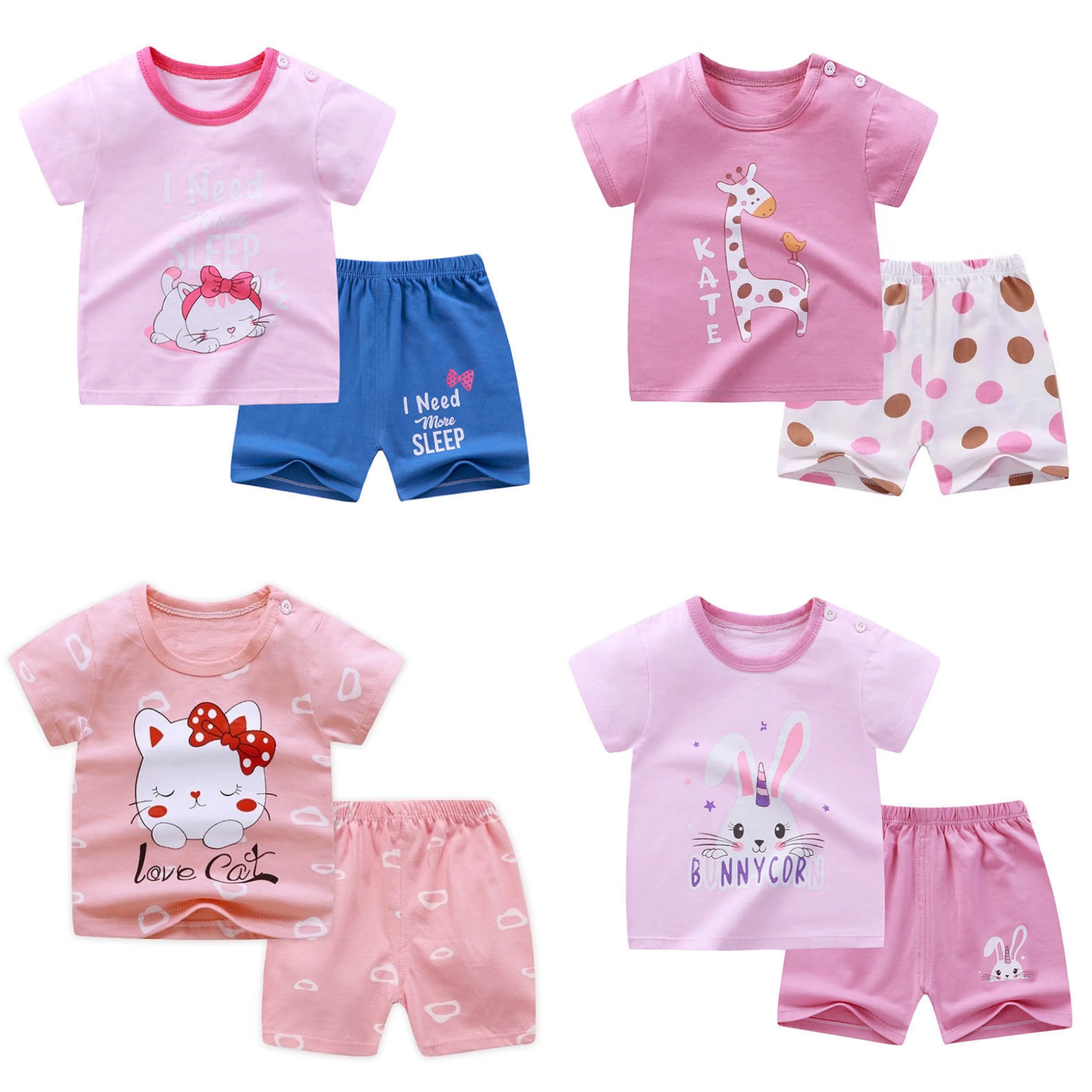 2020 Baby Girl Clothes Minnie Kitty Style Newborn Girl Infant Summer Children Clothing Suit Baby 0-6 Outfit Toddler Kids Pajamas