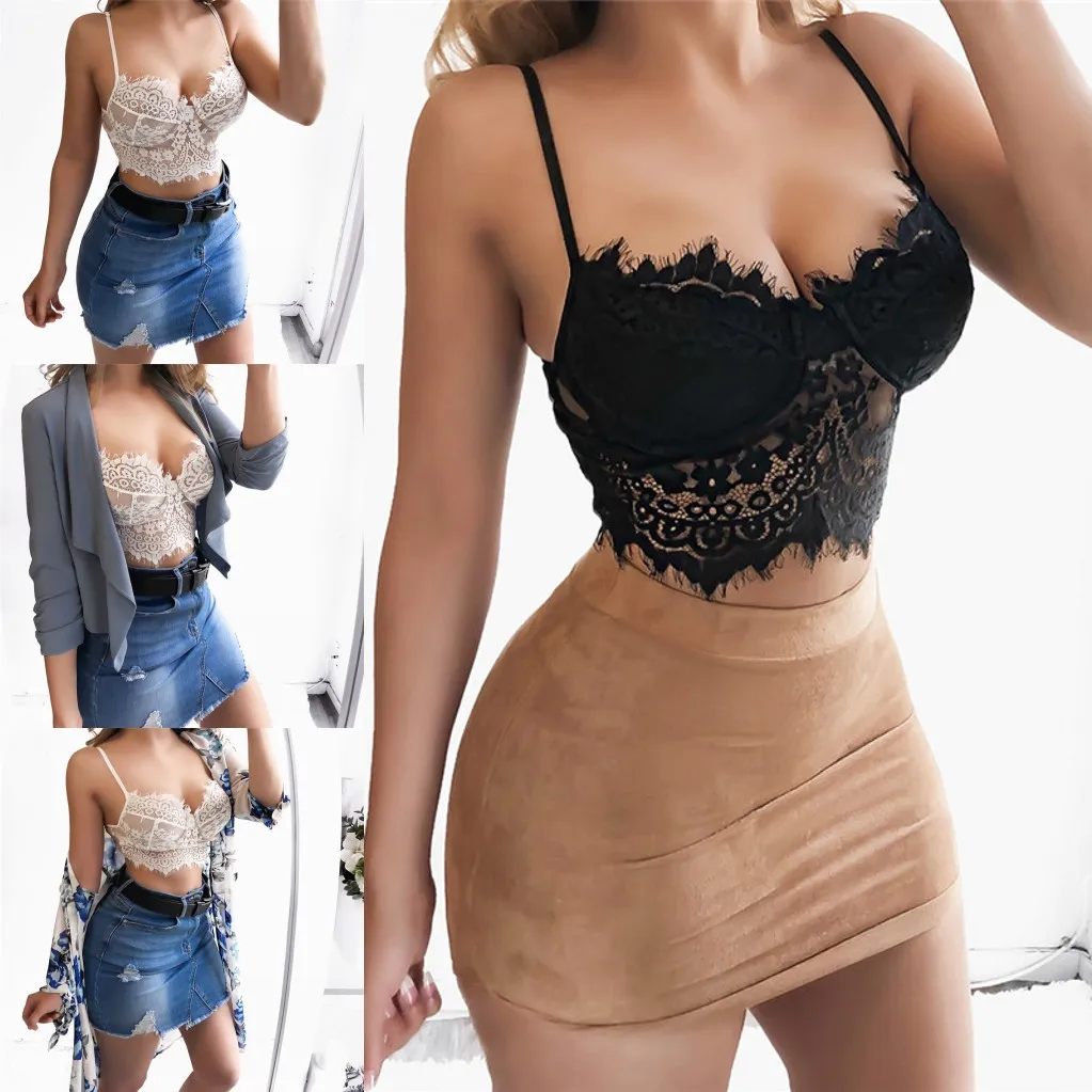 2021 New Female Lace Hollow Tanks Camis Bra Underwear Bikini Top Underwear Bralett Lace Strap Wrapped Chest Shirt Top For Women