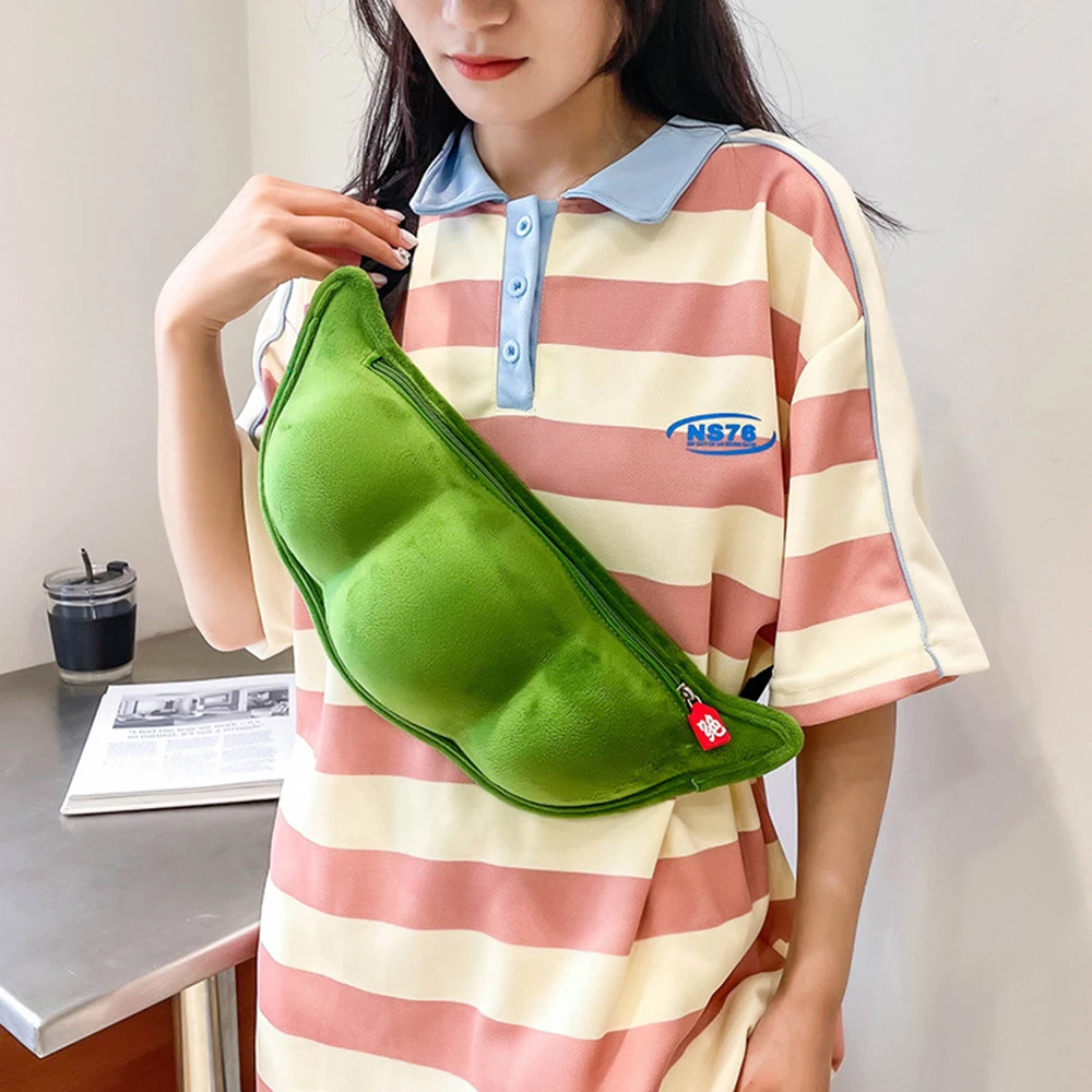 2022 Personality Creative Edamame Shape Ladies Messenger Bag Plush Pea Shoulder Bag Fun And Funny Chest Bag Bolsa De Mensajero