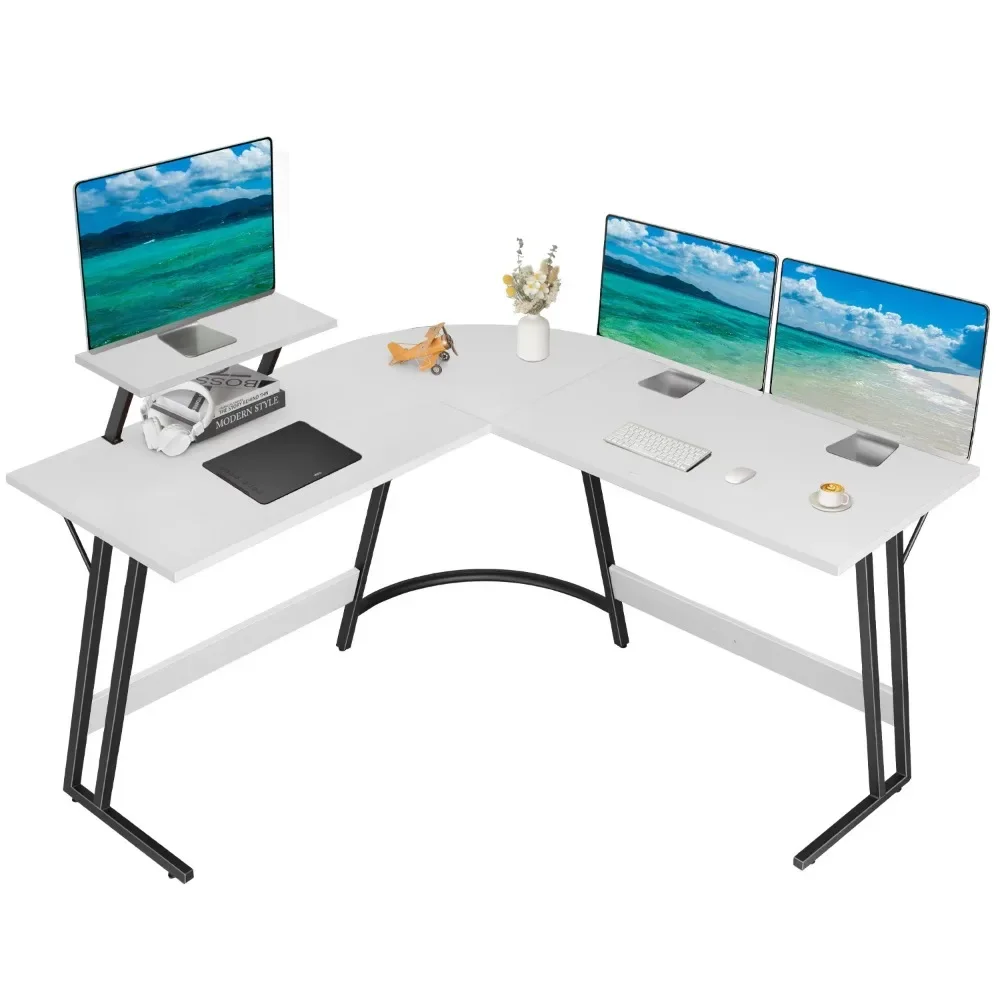 2023 New Lacoo Home Office Writing Desk Modern L-Shape Computer Desk, White