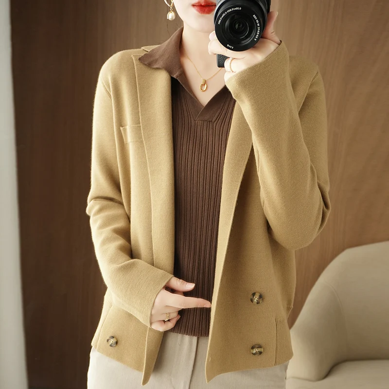 2023 New Women Spring and Autumn cashmere  Coats Vintage  Long Sleeve  Jackets fashion Elegant  coat