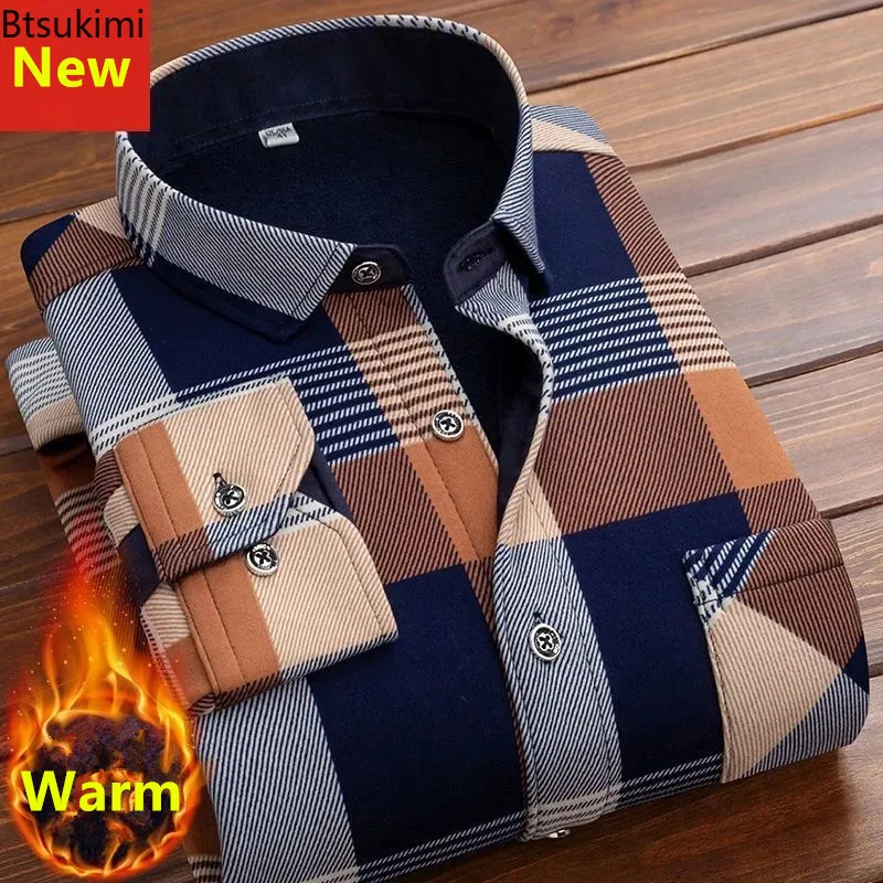 2024 Men’s Autumn Winter Casual Long Sleeve Plaid Shirt Thick Warm Men’s Casual High Quality Soft Large Size Warm Shirt Tops 4XL