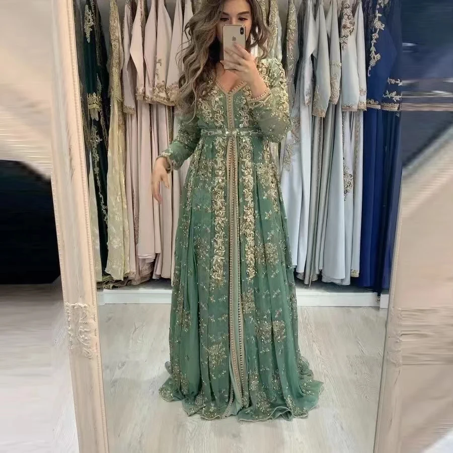 2024 Moroccan Kaftan Formal Evening Dresses Lace Appliques Arabic Muslim Special Occasion Dresses платье для свадебной вечери