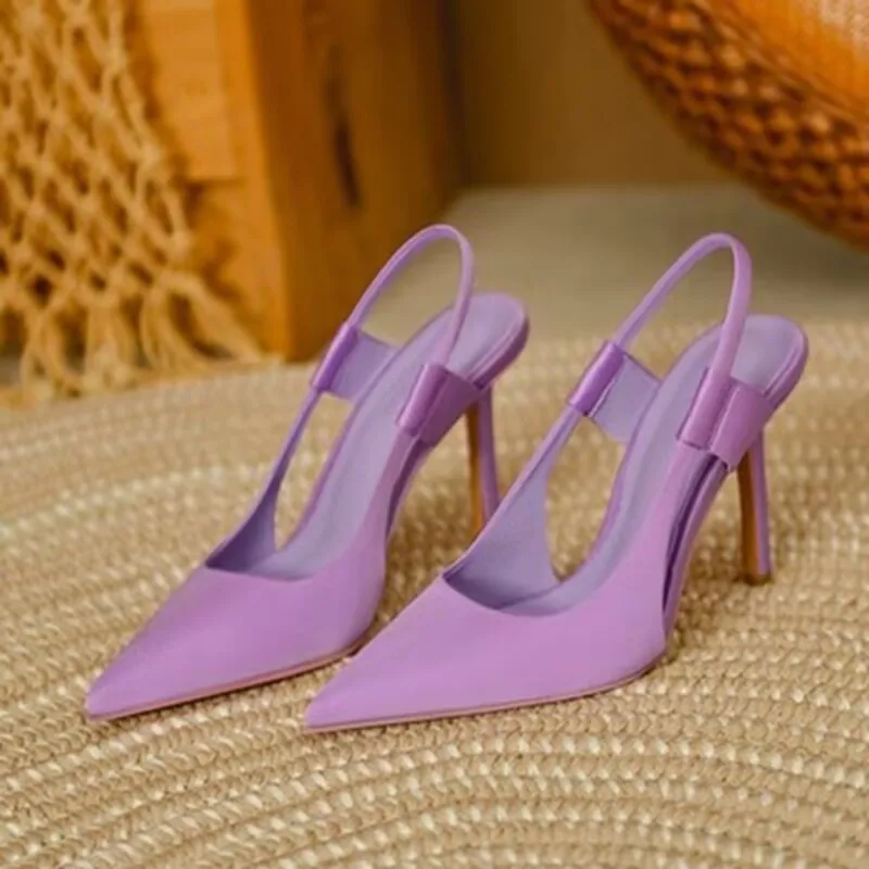 2024 Spring New Brand Women Slingback Sandals Pointed Toe Slip on Thin High Heel Ladies Elegant Pumps Shoes Drss Sandals