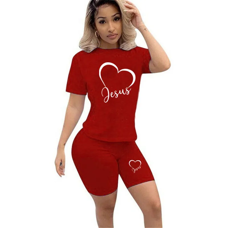 2024 Summer Women Two Piece Set Jogging Fitness Short Sleeve T-shirt And Sports Shorts Tracksuit Daily Print Fashion Casual Suit