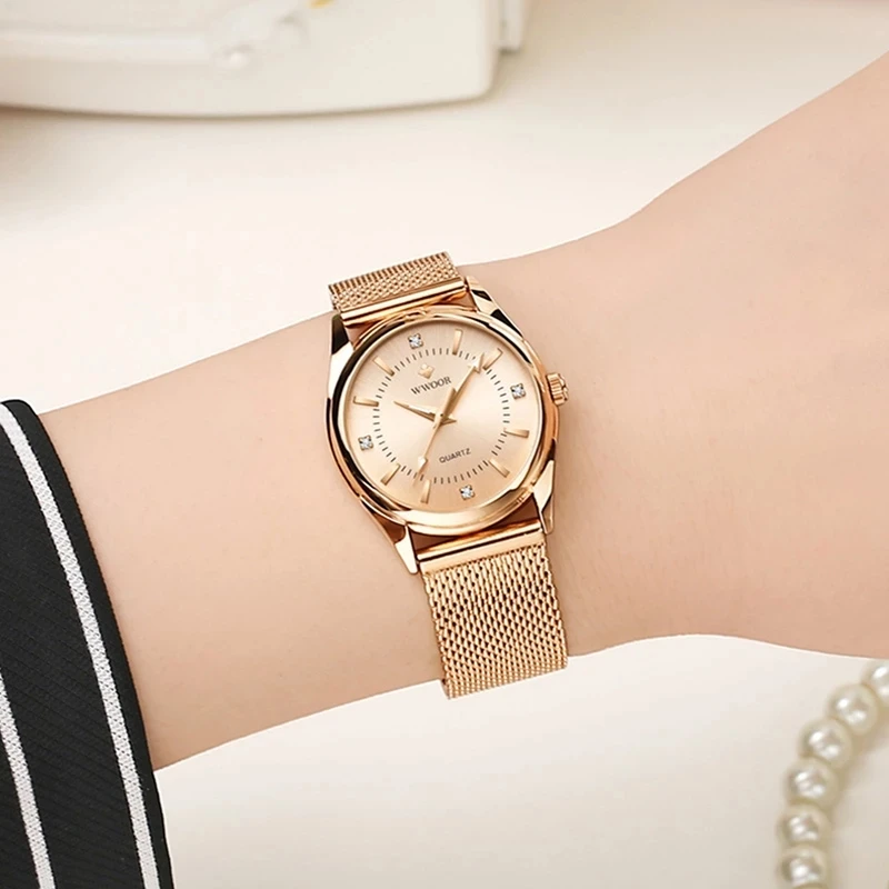 2024 WWOOR Fashion Brand Ladies Watches Luxury Diamond Rose Gold Women Bracelet Watch Elegant Dress Watch For Girls montre femme