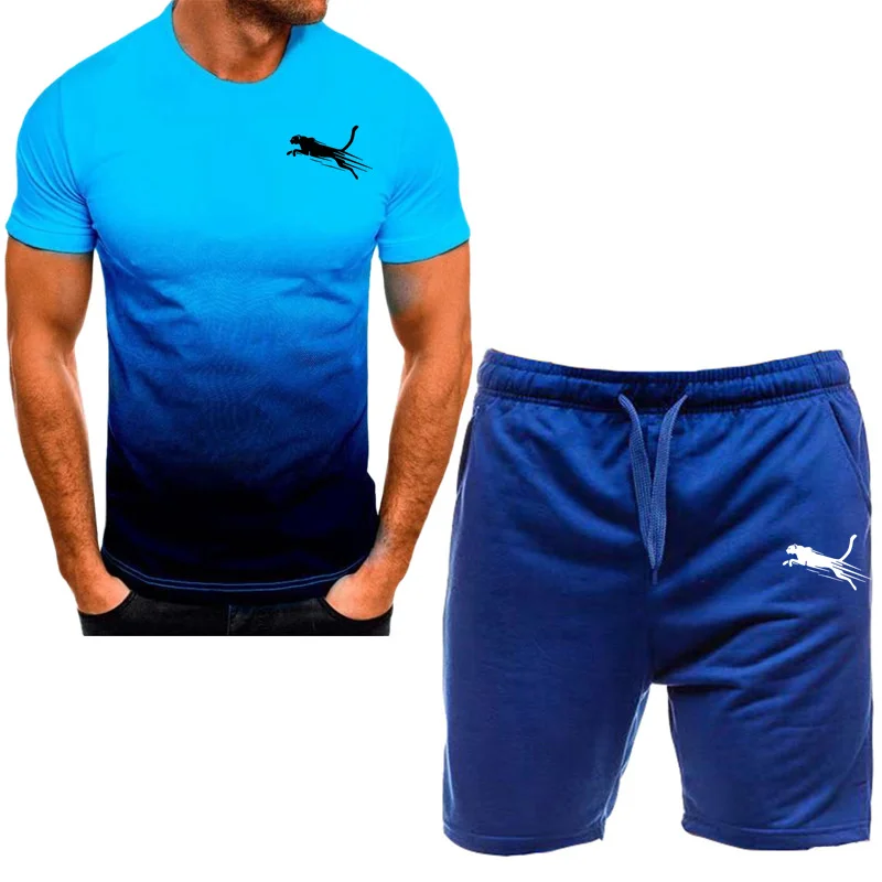 2024 new men’s fashionable sportswear, summer put on, men’s fitness put on, short sleeved T-shirt and shorts, quick drying 2-piece s