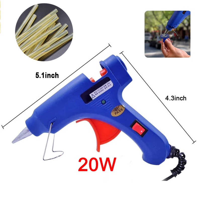 20W Hot Melt Glue Gun DIY Household Industrial Guns Heat Temperature Thermo Electric Repair Tool Use 7x270mm Glue Sticks Kit