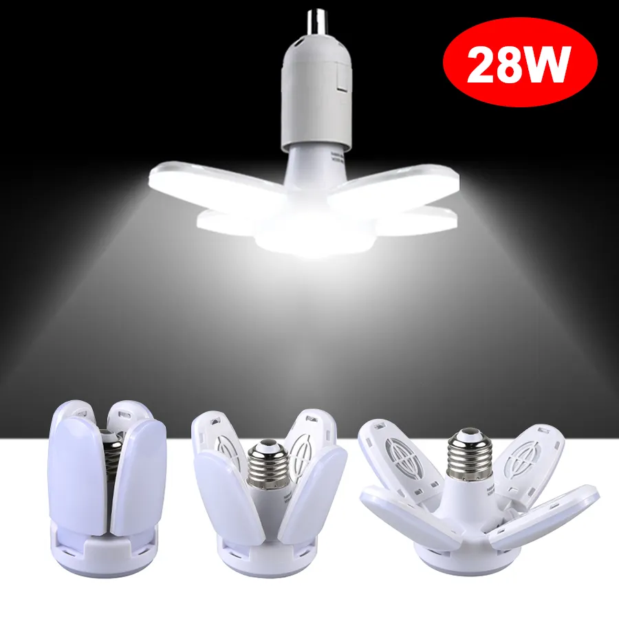 28W Foldable LED Bulb E27 Fan Blade LED Lamp AC 220V 110V Bombilla Lampada Spotlight for Home Ceiling Panel Room Garage Lighting