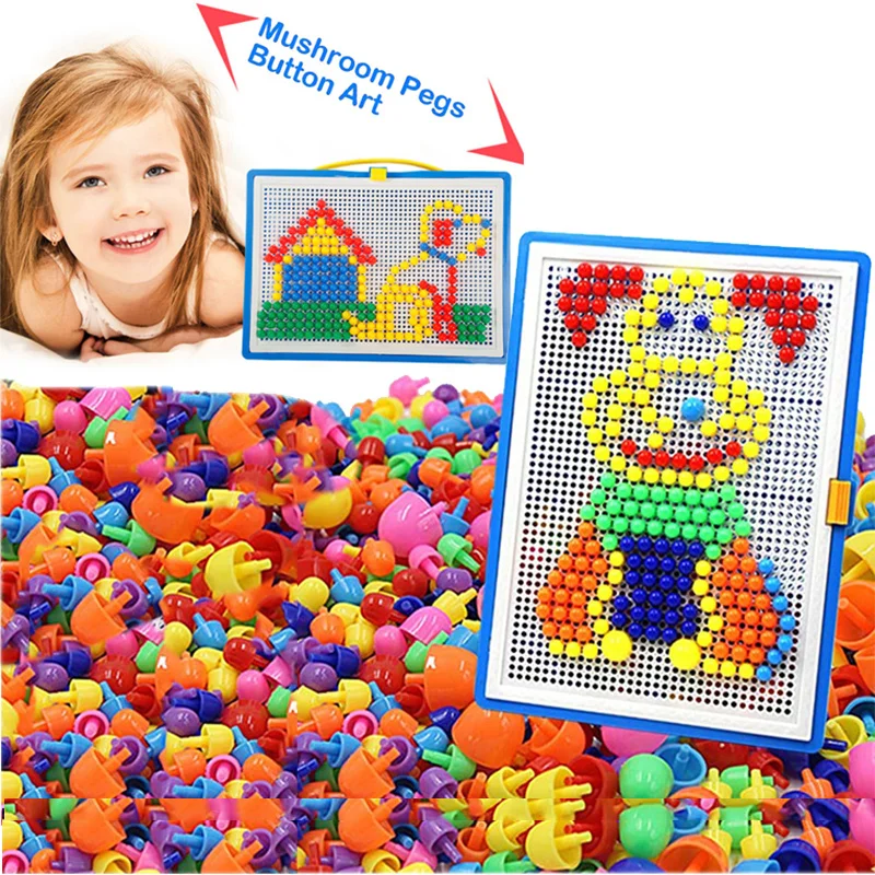 296/352/592pcs 3D Puzzle Game Puzzle Board Gift Creative Educational Toy DIY Handmade Toy Mushroom Nail Plastic Bead Creative To