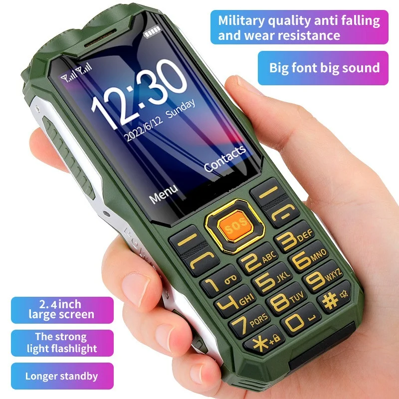 2G 4G LTE Rugged Strong Durable Outdoor Mobile Phone Power Bank Big Battery SOS Speed Dial Blacklist Voice Changer Loud Sound