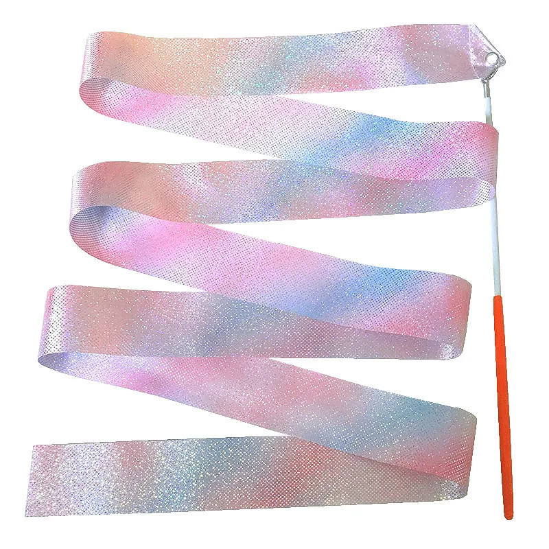 2M/4M Art Gymnastics Ballet Dance Ribbon with Twirling Stick Kid Flashing Glitter Sport Performance Strip Stage Show Prop