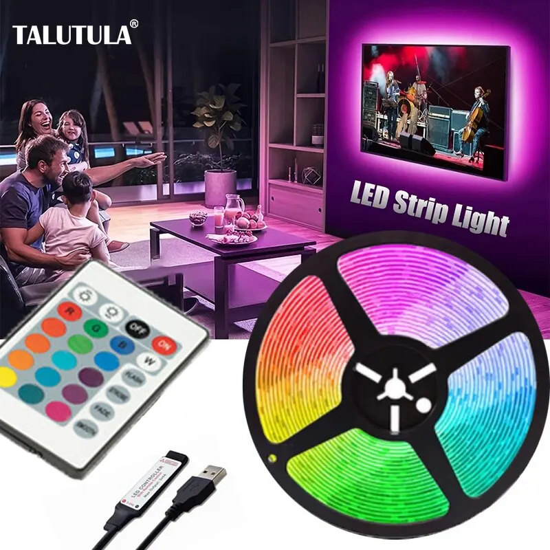 2M LED Light String 60 Leds Computer Desk DIY Backlight 24 Key Remote Control RGB Multicolor Tape Home Decoration Light (*60*)