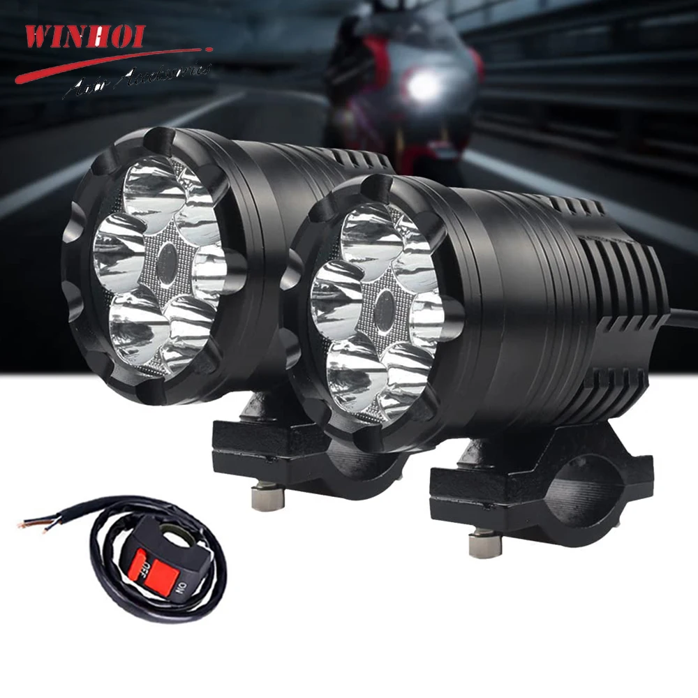 2PCS 60W Additional Led Headlights for Motorcycle Universal Moto Spotlight  LED Motorcycle Headlight Auxiliary 12V 24V Car Lamp