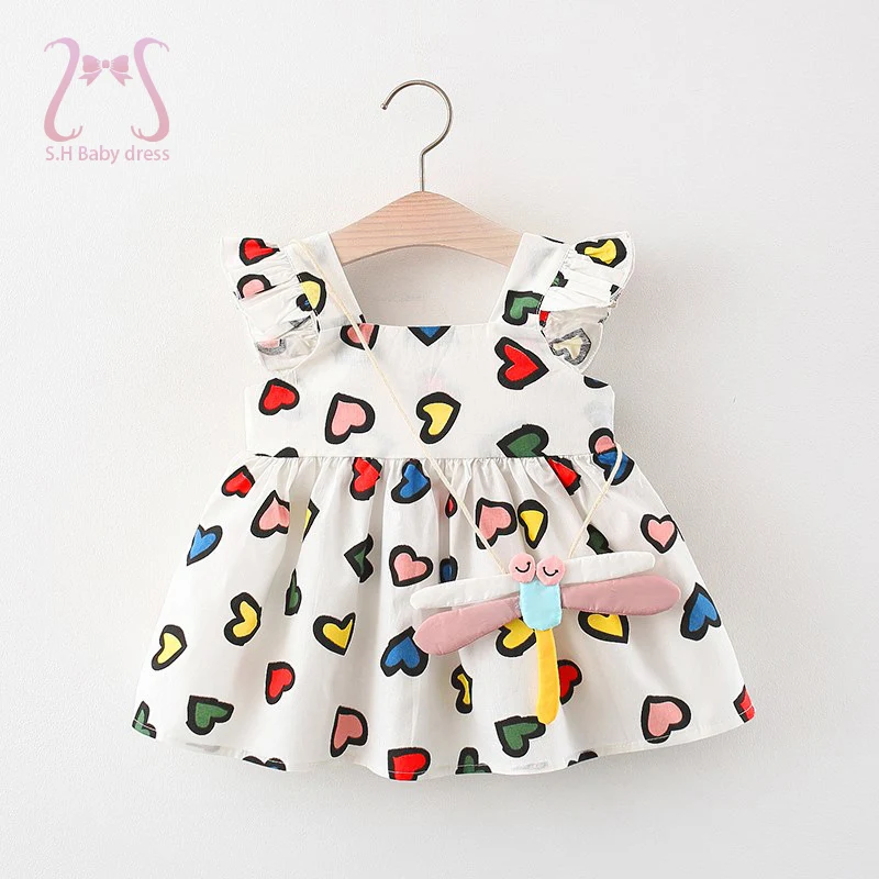 2Pcs/Set Sweet Heart Baby Girls Children Clothes Summer Toddler Dress For Girl Thin Cotton Kids Costume Suit 0 To 3 Y Send Bags